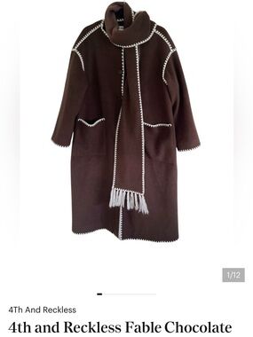 4th and Reckless Chocolate Brown Wool Coat with Contrast Trim